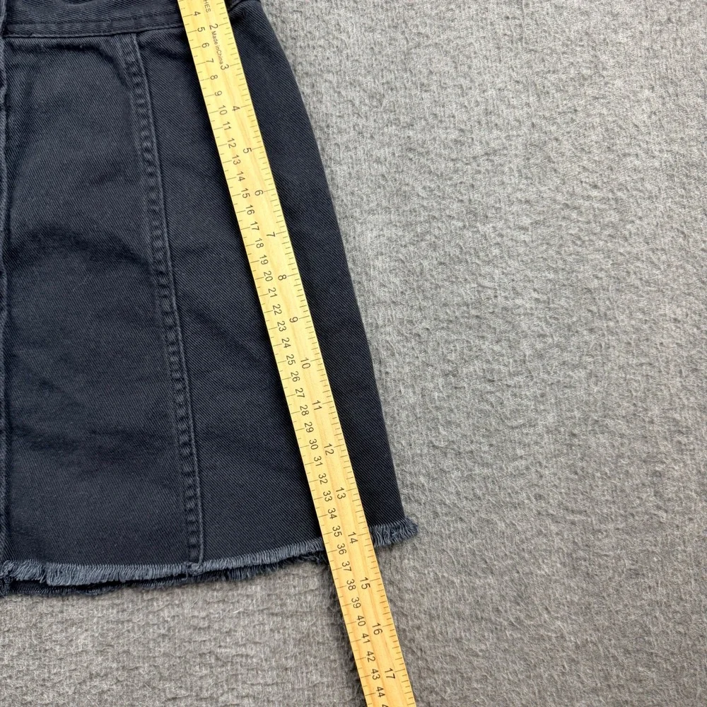 H&M Divided Black Denim Women's 4 Button‎ Front Mini Skirt Raw Hem